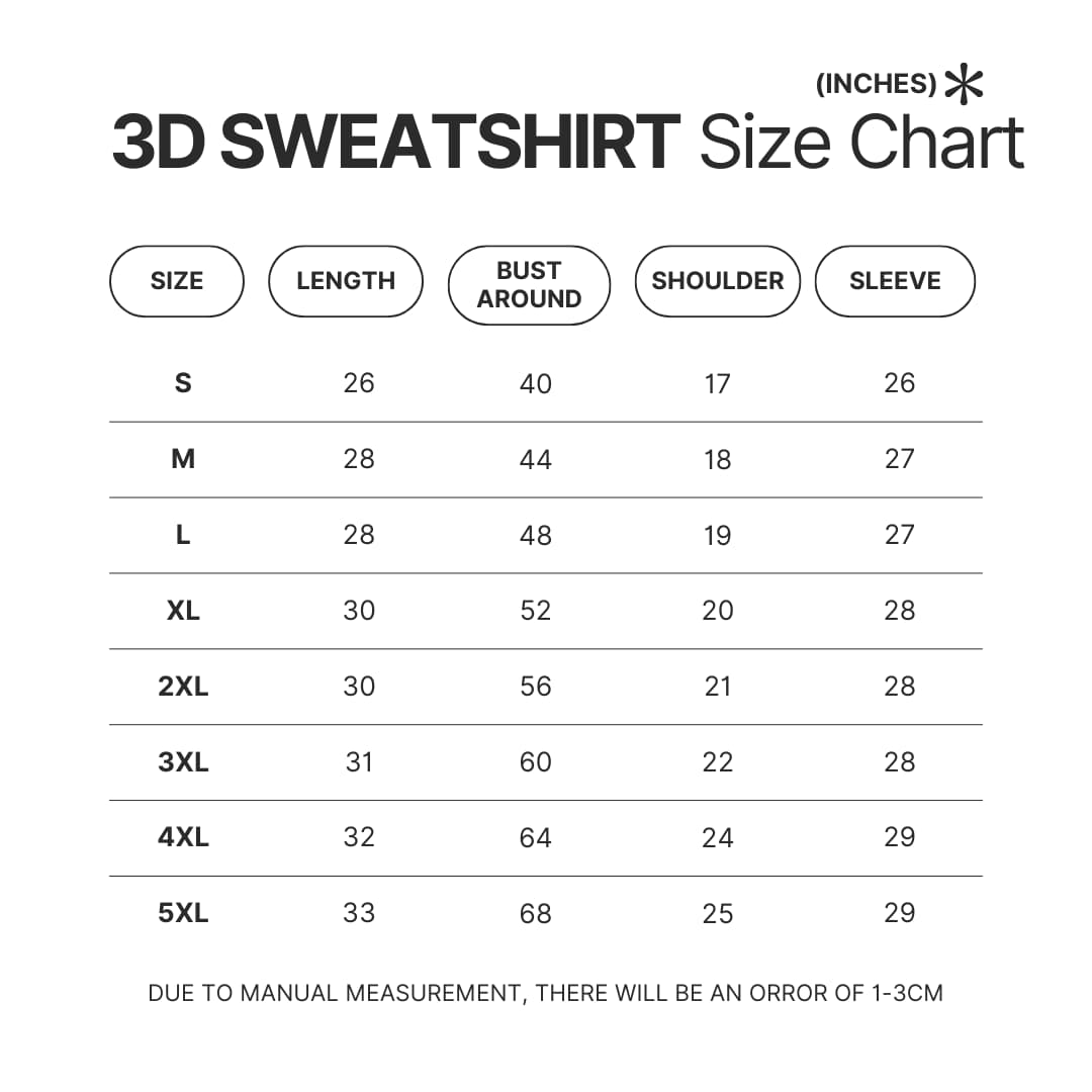 3D Sweatshirt Size Chart - Hajime no Ippo Merch