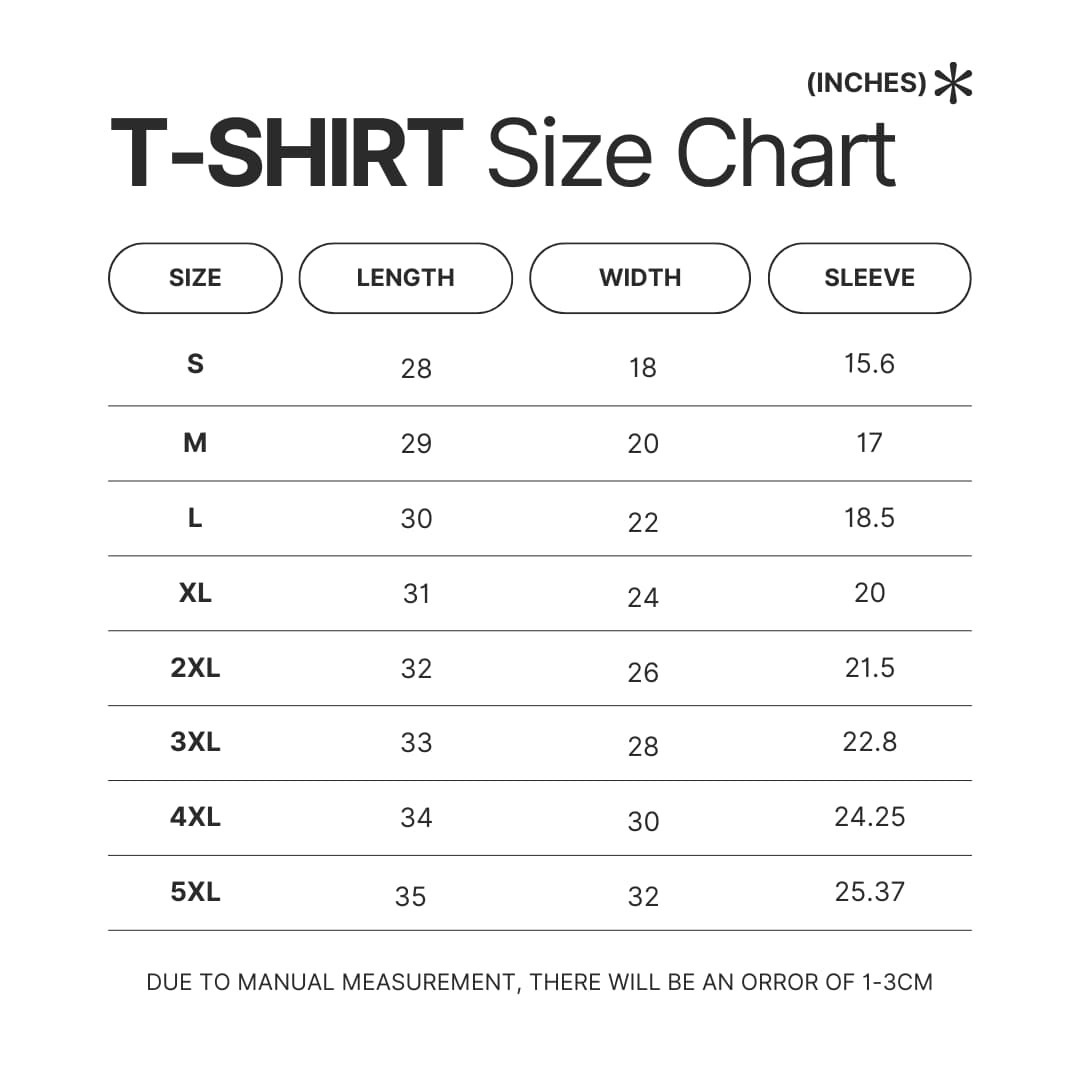 3D T shirt Size Chart - Hajime no Ippo Merch