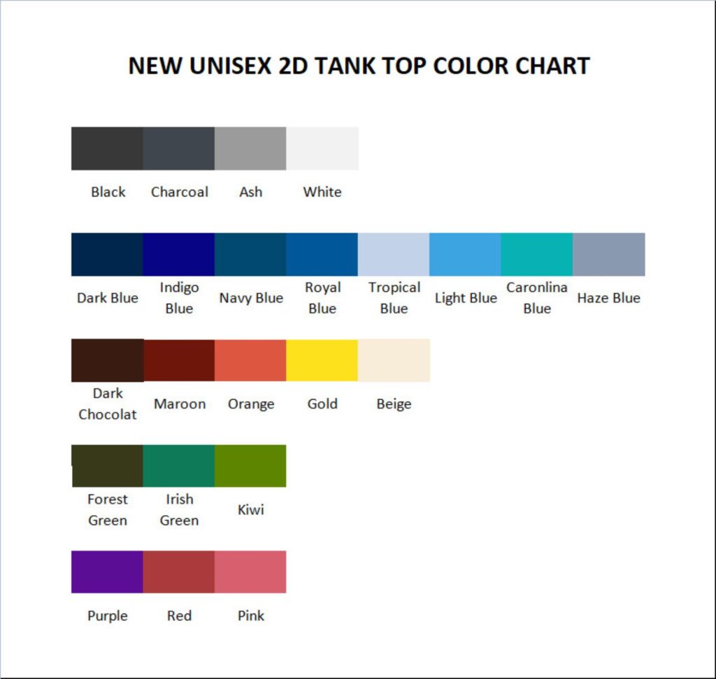 tank top color chart 1 - Hajime no Ippo Merch