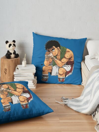 Hajime No Ippo  Serious Ippo Throw Pillow Official Hajime no Ippo Merch