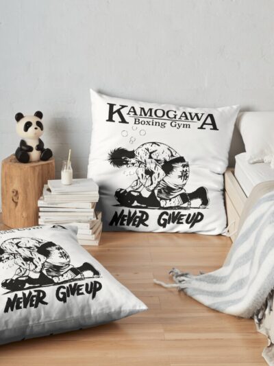 Hajime No Ippo - Ippo Makunouchi Never Give Up Throw Pillow Official Hajime no Ippo Merch